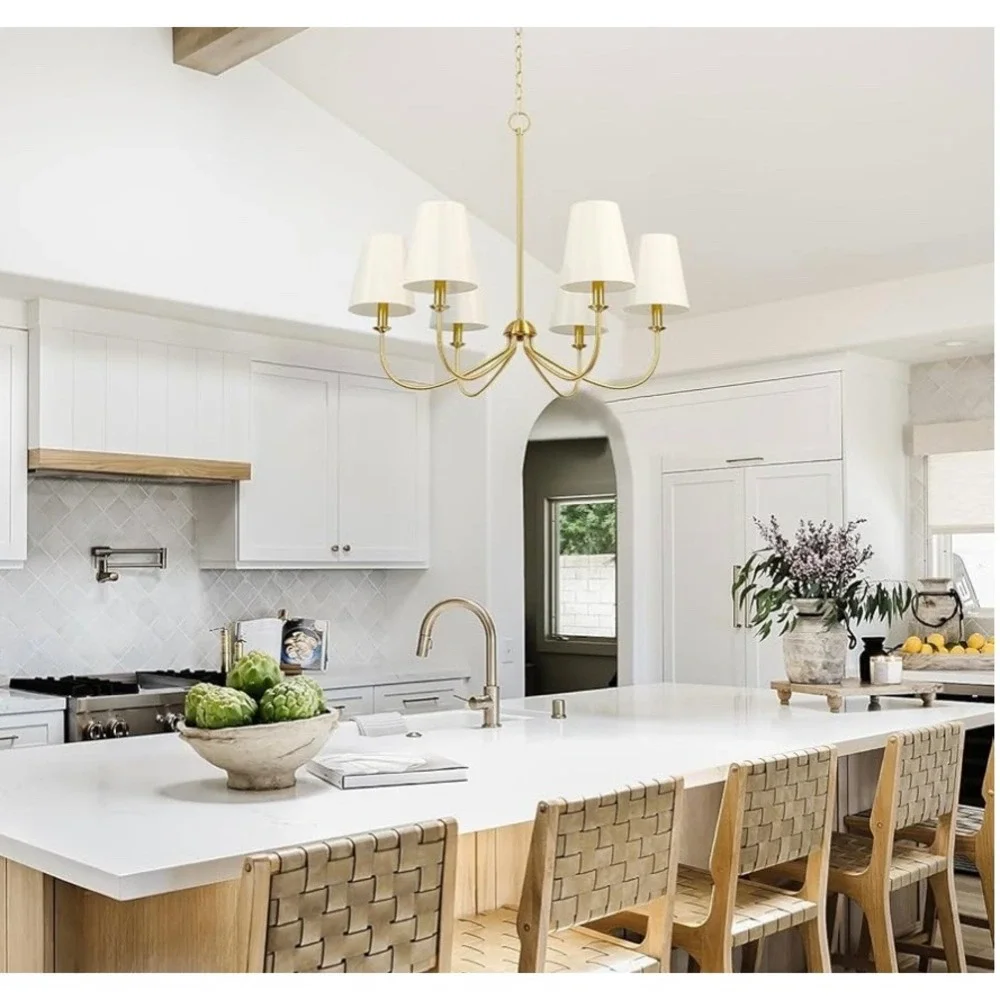 New in Box 6-Light Homebelife Chandelier Brushed‎ Bronze Gold Beige Shade Light